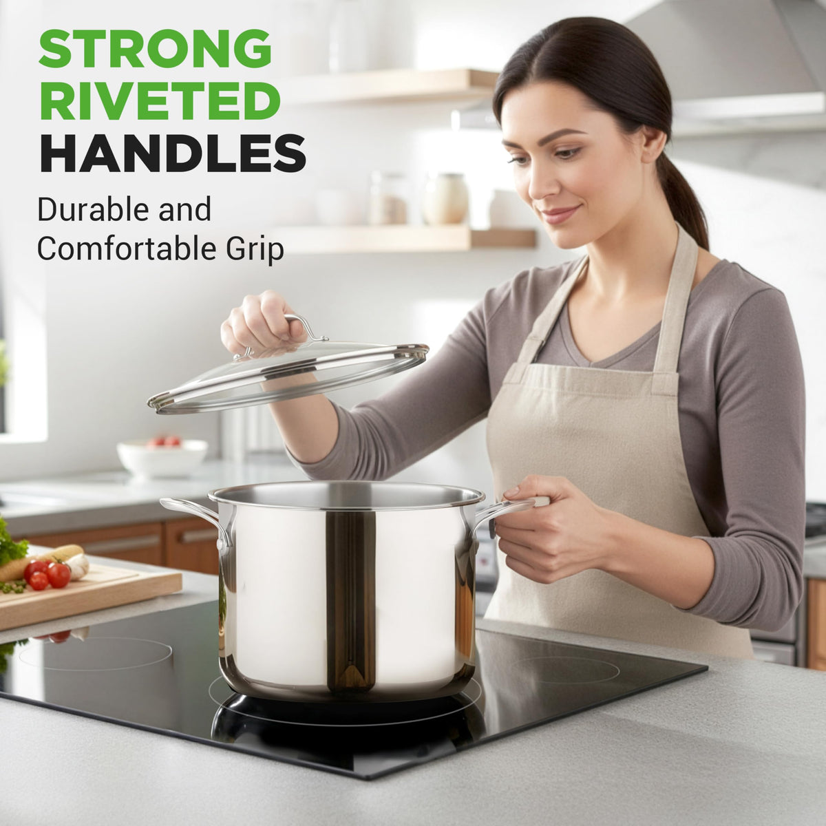 8-Quart Stainless Steel Stock Pot with See-Through Lid W4180