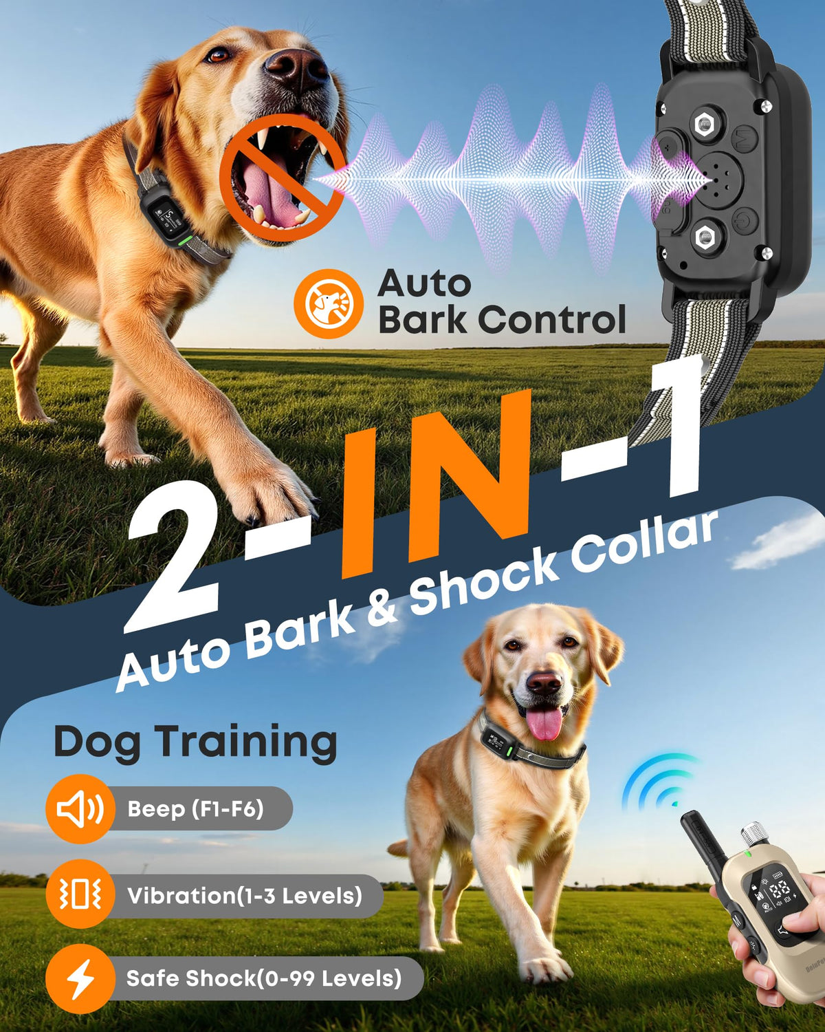 2-in-1 Dog Bark & Shock Collar with Remote R408