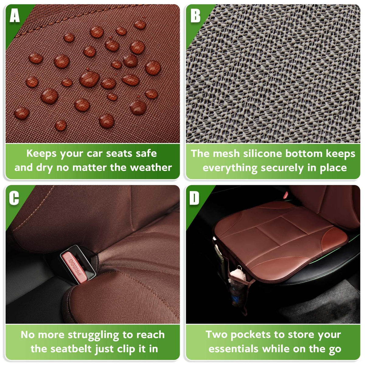 Car Seat Protector with 2 Storage Pockets, Black T311