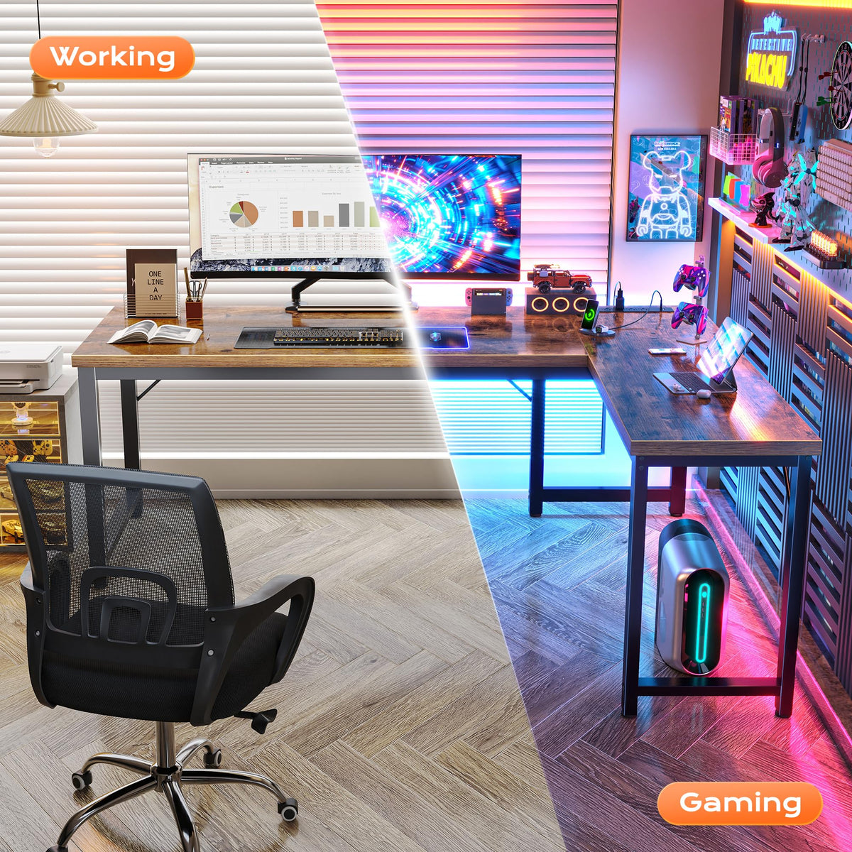 63 Inch L Shaped Desk with Power Outlets U665973