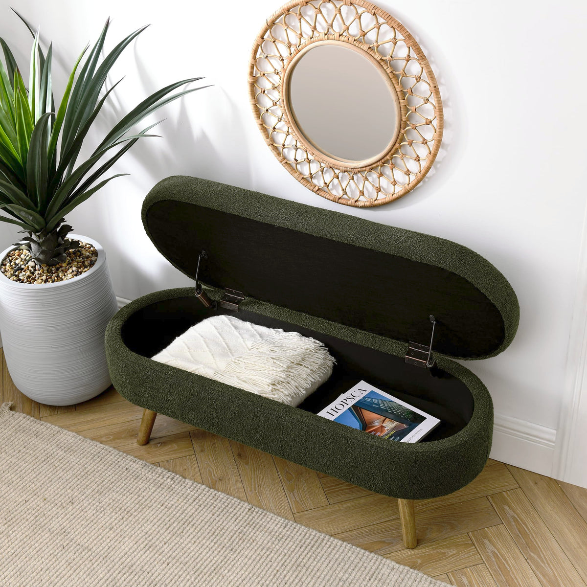 Oval Storage Bench with Rubber Wood Legs, Green K654837
