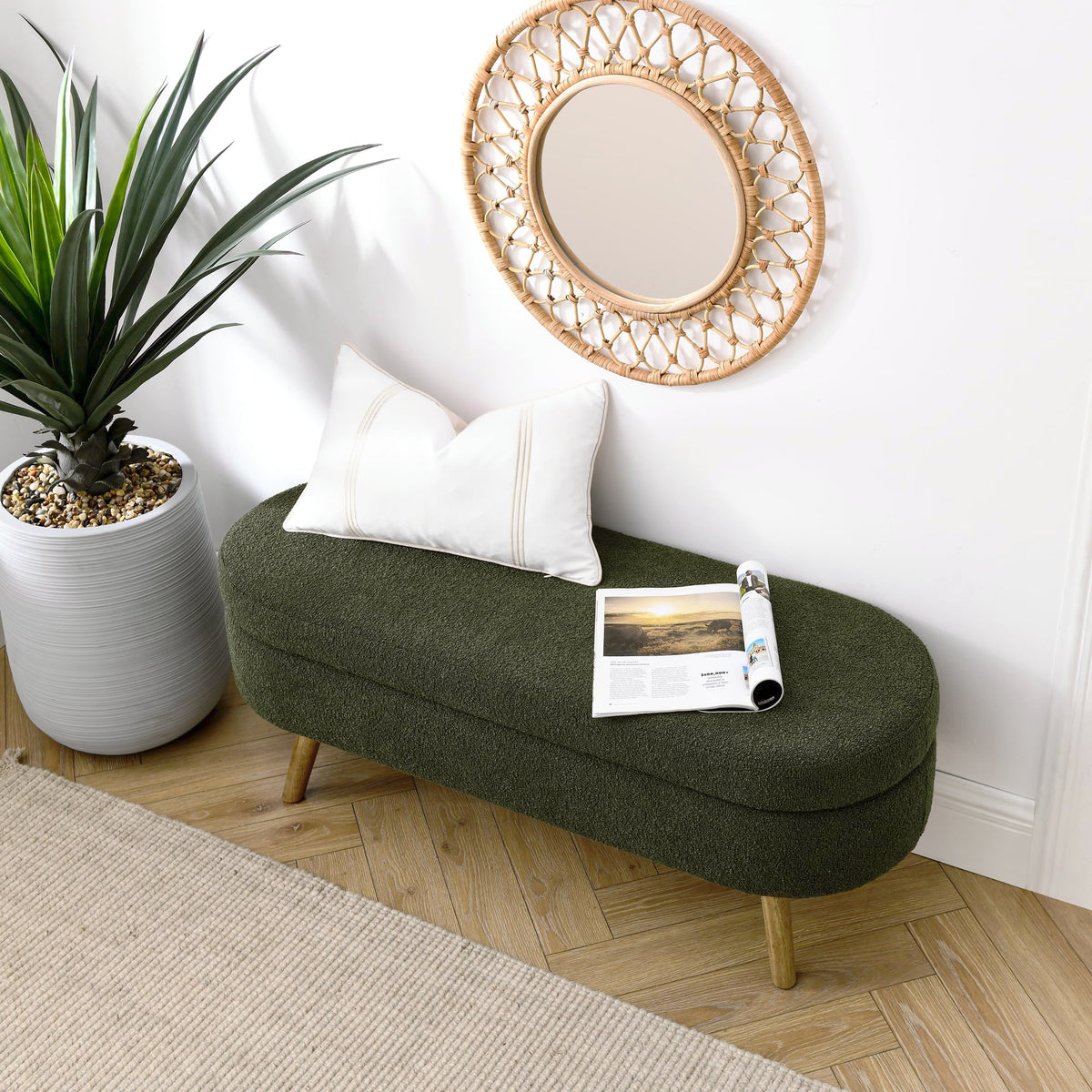 Oval Storage Bench with Rubber Wood Legs, Green K654837