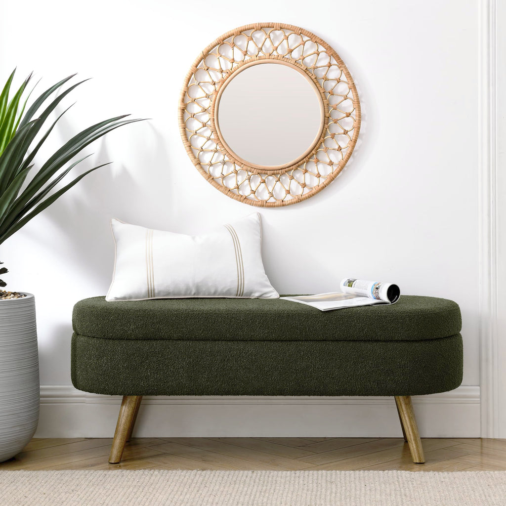 Oval Storage Bench with Rubber Wood Legs, Green K654837