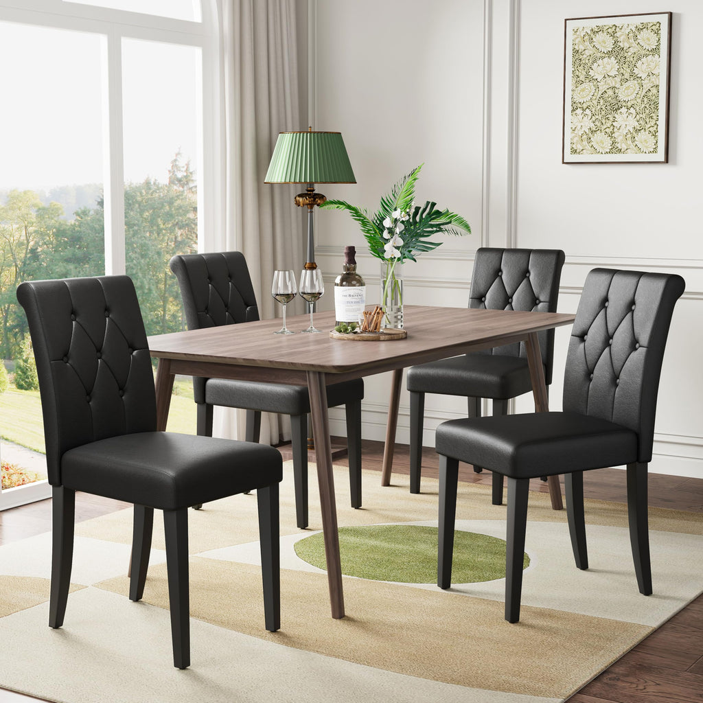 Upholstered Dining Chairs Set of 4 Tufted Wood Legs Jet Black A2748