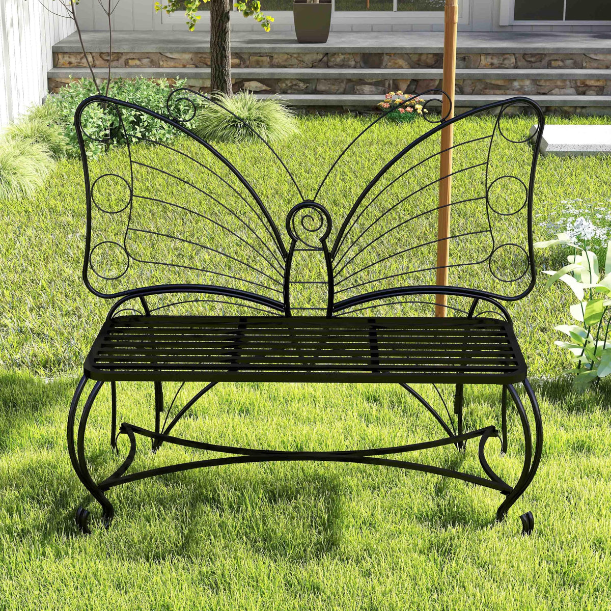 Cast Iron Garden Bench for 2 Persons Black D60148